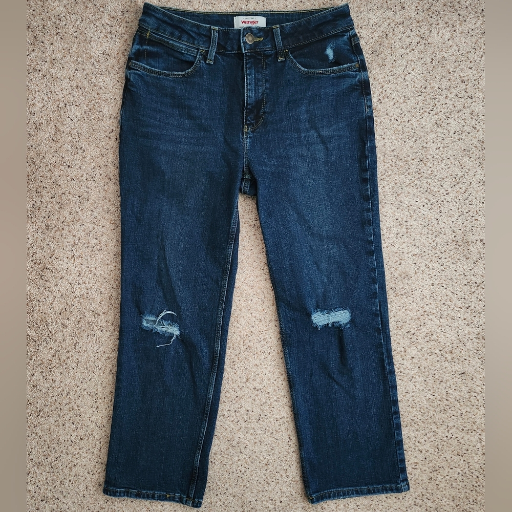 Wrangler High Rise True Straight Crop Blue Jeans